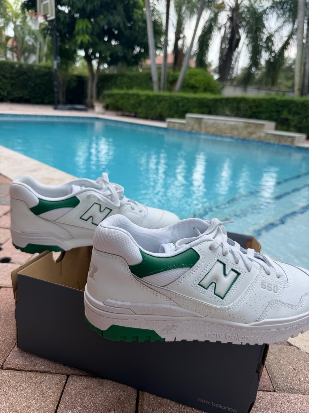 New Balance White and Green Athletic Sneakers